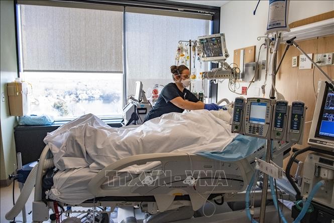 Nhân viên y tế điều trị cho bệnh nhân tại bệnh viện ở Worcester, bang Massachusetts, Mỹ. (Ảnh: AFP/TTXVN)
