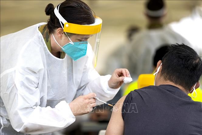 Nhân viên y tế tiêm vaccine ngừa Covid-19 tại Dubbo, Australia. (Ảnh: AFP/TTXVN)