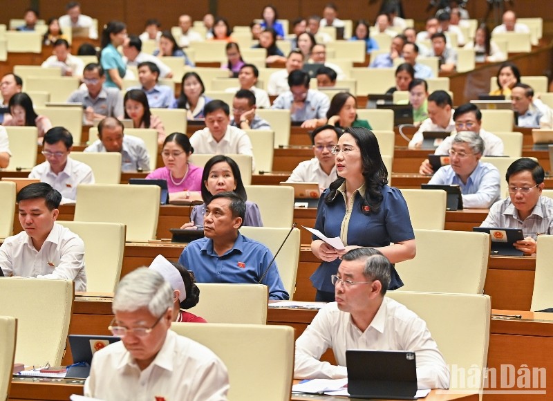 Đại biểu Nguyễn Thị Thủy - Đoàn đại biểu Quốc hội tỉnh Bắc Kạn phát biểu tại phiên thảo luận sáng 31/5. (Ảnh: DUY LINH)