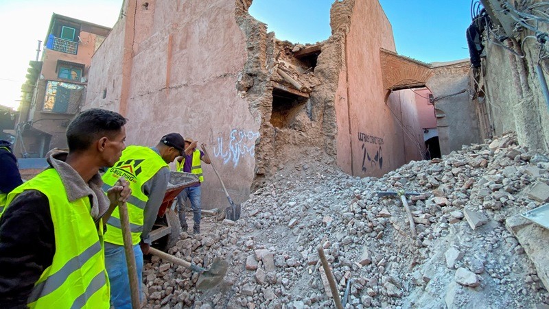 Động đất gây hư hại nhiều tòa nhà ở thành phố cổ Marrakech, ngày 9/9/2023. (Ảnh: Reuters)