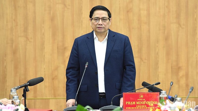 Thủ tướng Phạm Minh Chính phát biểu tại buổi làm việc. (Ảnh: TRẦN HẢI)