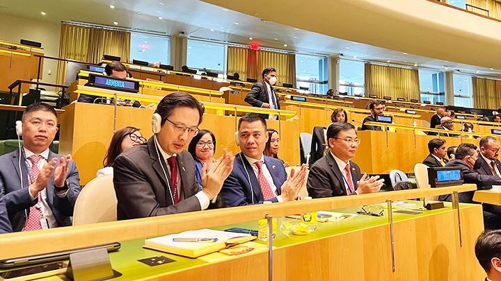 Đoàn Việt Nam tại cuộc bỏ phiếu Hội đồng Nhân quyền Liên hợp quốc ở New York (Mỹ). Ảnh: BỘ NGOẠI GIAO