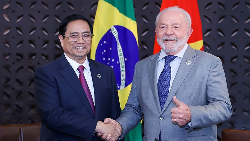 Thủ tướng Chính phủ Phạm Minh Chính đã có cuộc gặp với Tổng thống Brazil Lula Da Silva. (Ảnh: NHẬT BẮC)