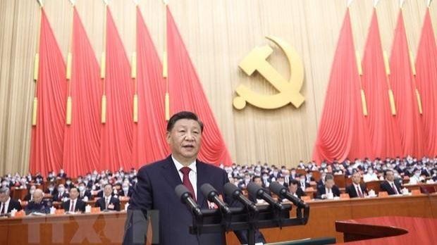 Tổng Bí thư Ban Chấp hành Trung ương Đảng Cộng sản Trung Quốc Tập Cận Bình trình bày báo cáo chính trị tại Đại hội Đại biểu Toàn quốc lần thứ XX Đảng Cộng sản Trung Quốc ở Bắc Kinh, ngày 16/10/2022. (Ảnh: THX/TTXVN)