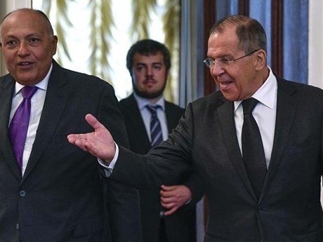 Ngoại trưởng Shoukry và người đồng cấp Nga Sergei Lavrov. (Nguồn: egyptindependent)