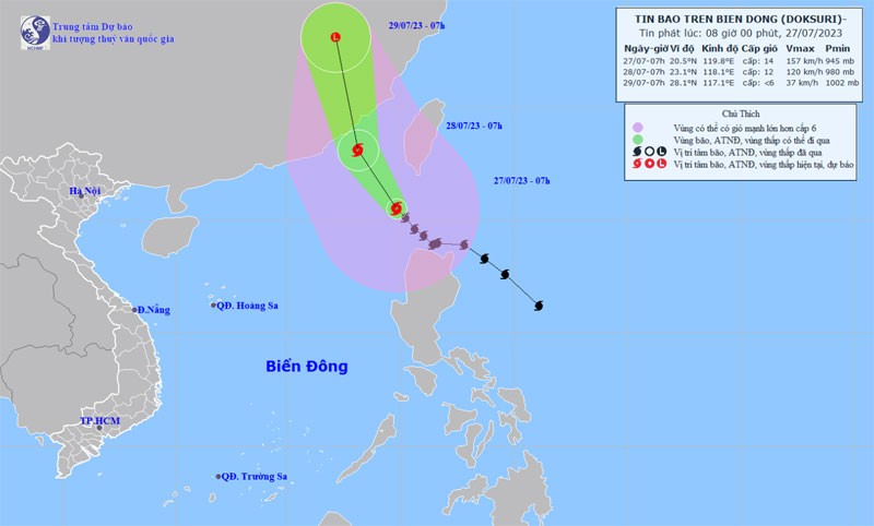 Vị trí và hướng di chuyển của bão số 2. (Nguồn: nchmf.gov.vn)