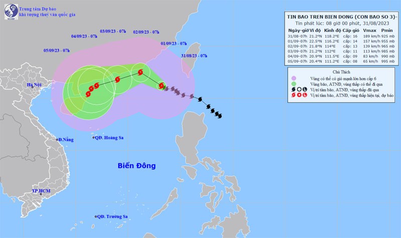 Vị trí và hướng di chuyển của bão số 3. (Nguồn: nchmf.gov.vn)