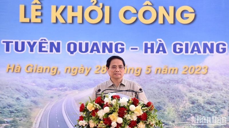 Thủ tướng Phạm Minh Chính phát biểu ý kiến tại Lễ khởi công. (Ảnh: Trần Hải)