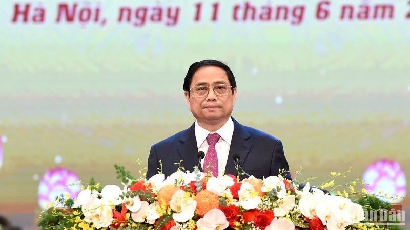 Thủ tướng Chính phủ Phạm Minh Chính phát biểu tại hội nghị. (Ảnh: TRẦN HẢI)