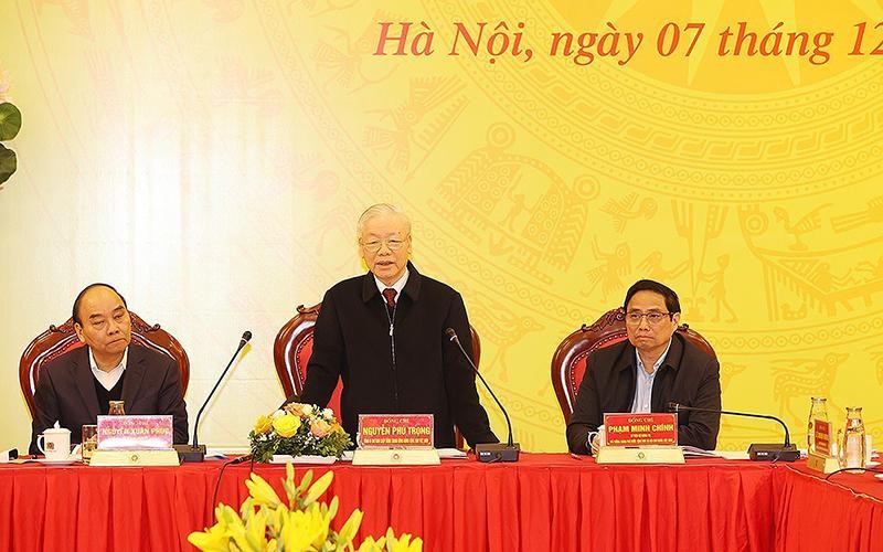 Tổng Bí thư Nguyễn Phú Trọng phát biểu chỉ đạo hội nghị. (Ảnh TTXVN )