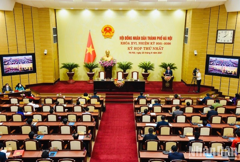 Quang cảnh phiên khai mạc Kỳ họp thứ nhất, Hội đồng nhân dân thành phố Hà Nội khóa 16.