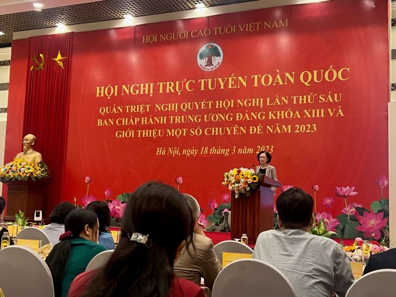 Toàn cảnh hội nghị trực tuyến toàn quốc của Hội Người cao tuổi Việt Nam.