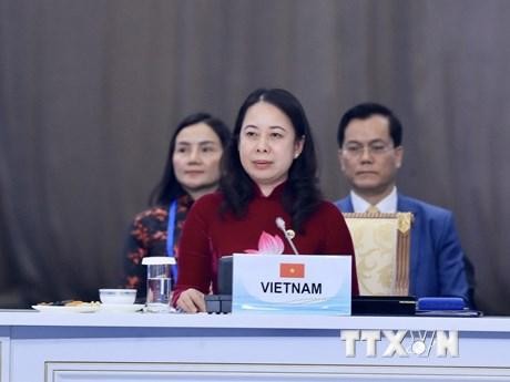 Phó Chủ tịch nước Võ Thị Ánh Xuân phát biểu tại phiên khai mạc hội nghị. (Ảnh: TTXVN)