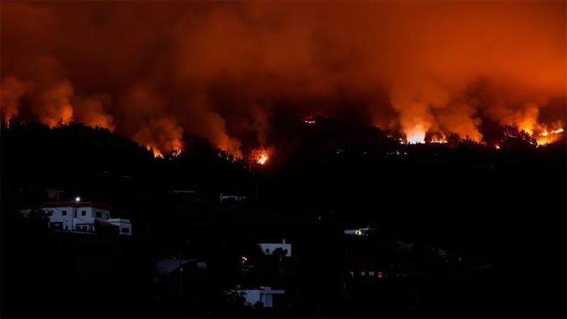 Toàn cảnh đám cháy rừng Tijarafe trên đảo Canary, La Palma, Tây Ban Nha, ngày 16/7/2023. (Ảnh: Reuters)