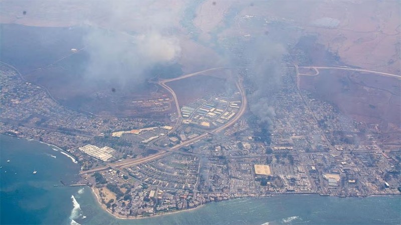 Đám cháy trên đảo Maui, Hawaii, nhìn từ trên không, ngày 9/8/2023. (Ảnh: Reuters)