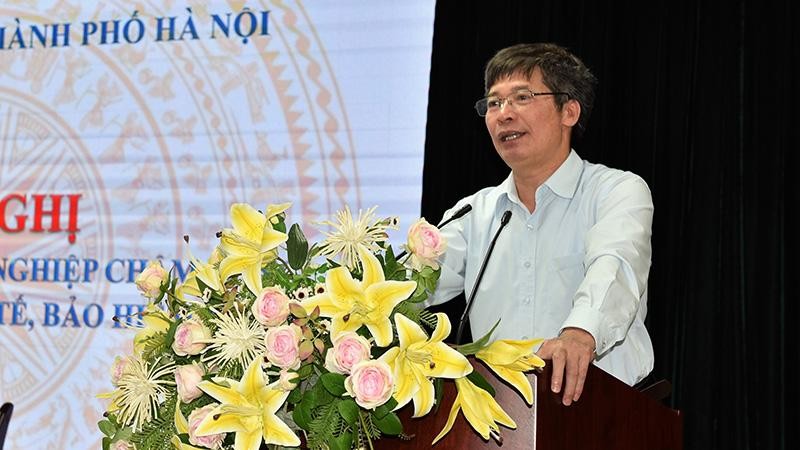 Lãnh đạo Bảo hiểm xã hội Hà Nội phát biểu tại chương trình. (Ảnh: HSS)