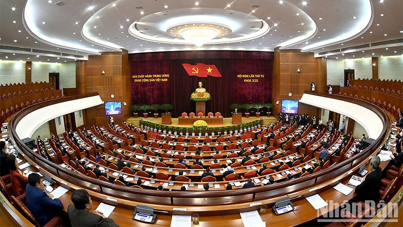 Hội nghị lần thứ tư Ban Chấp hành Trung ương Đảng khóa XIII (Ảnh: Đăng Khoa).
