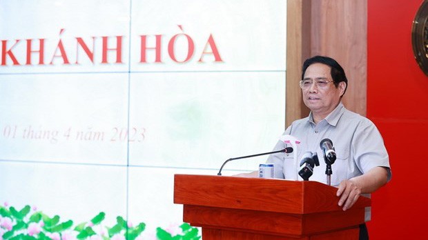 Thủ tướng Phạm Minh Chính kết luận buổi làm việc với lãnh đạo chủ chốt tỉnh Khánh Hòa. (Ảnh: TTXVN)