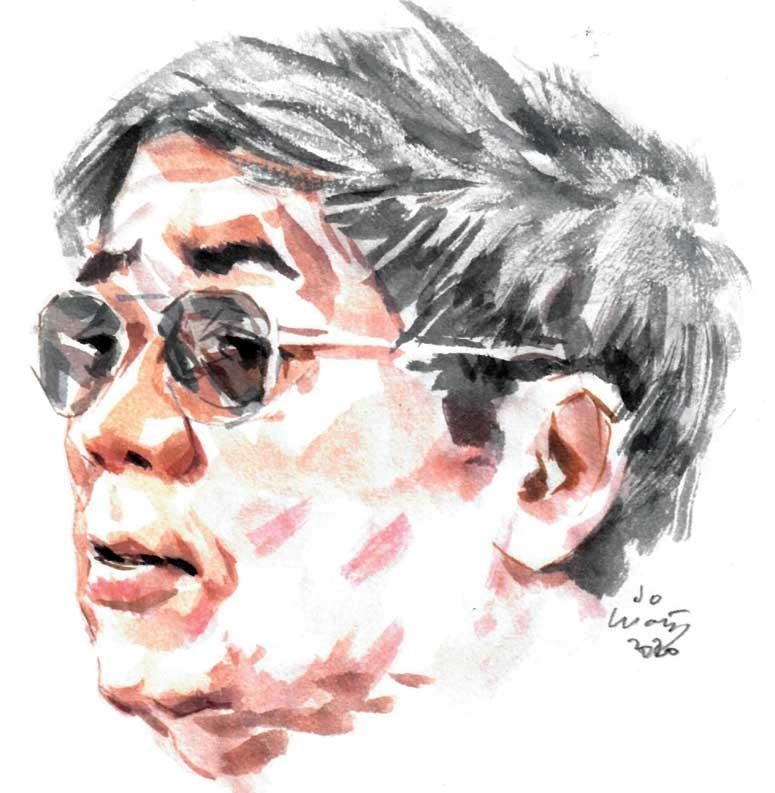 Ký họa chân dung GS Hà Minh Đức của họa sĩ Đỗ Hoàng Tường. 