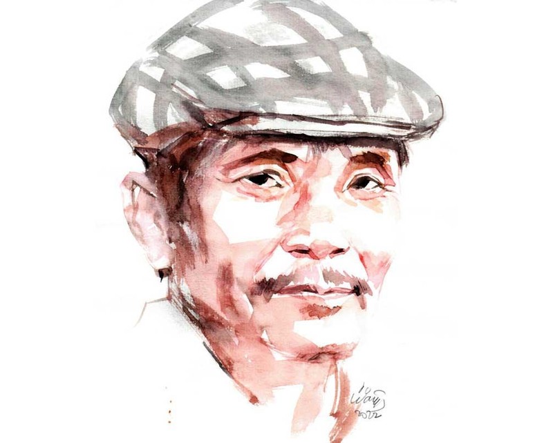 Ký họa chân dung nhà thơ Chu Hồng Tiến của họa sĩ Đỗ Hoàng Tường.