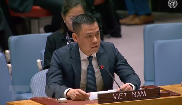 Đại sứ Đặng Hoàng Giang, Trưởng Phái đoàn Việt Nam tại Liên hợp quốc, phát biểu trước Hội đồng Bảo an. (Ảnh: TTXVN)