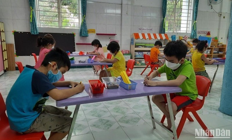 Học sinh Trường mầm non Tuổi thơ 7, quận 3, Thành phố Hồ Chí Minh trong giờ học.