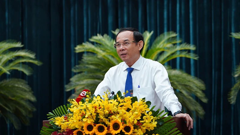 Bí thư Thành ủy Thành phố Hồ Chí Minh Nguyễn Văn Nên phát biểu tại Kỳ họp Hội đồng nhân dân thành phố sáng 19/9.