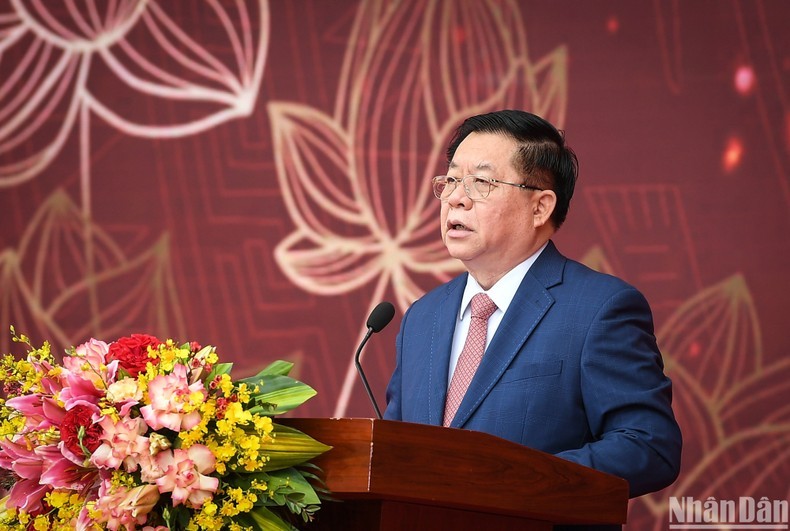 Trưởng Ban Tuyên giáo Trung ương Nguyễn Trọng Nghĩa phát biểu tại Lễ khai mạc Hội Báo toàn quốc 2023. (Ảnh: Thành Đạt)