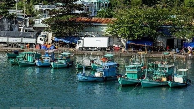 Tàu cá neo đậu tại khu vực cảng An Thới, thành phố Phú Quốc, tỉnh Kiên Giang. (Ảnh: Hồng Đạt/TTXVN)