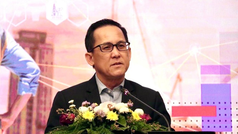 Thứ trưởng Bộ Công nghệ và Truyền thông Lào phát biểu tại hội thảo. (Ảnh: Sengchan/KTS)