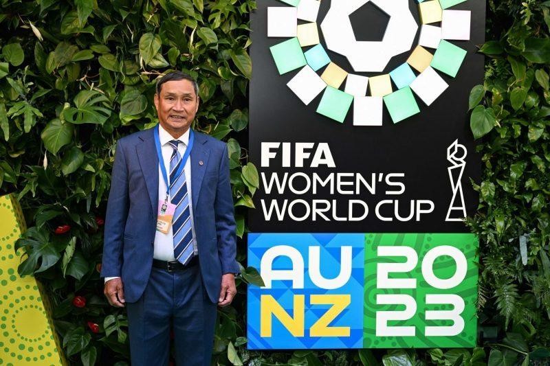 Huấn luyện viên Mai Đức Chung tại lễ bốc thăm World Cup nữ 2023 diễn ra ngày 22/10. (Ảnh: VFF)