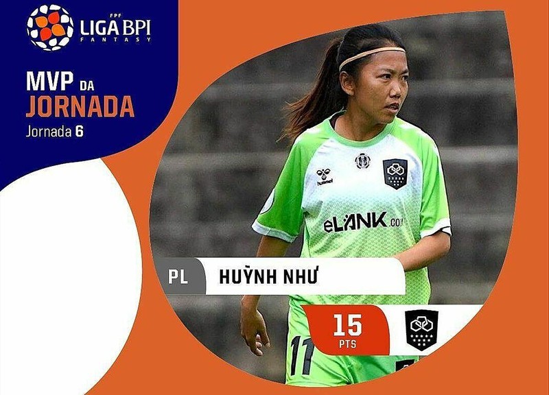 Ngày 11/11, Huỳnh Như được Liga BPI công bố là Cầu thủ hay nhất vòng 6. (Ảnh: Liga BPI)
