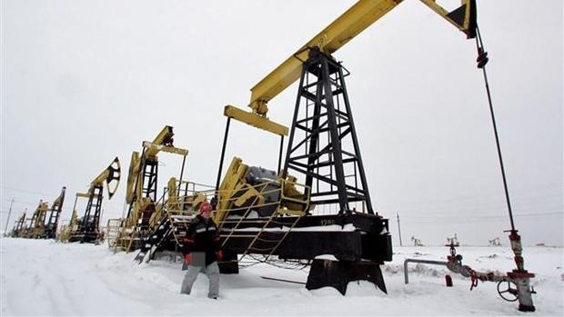 Công nhân kiểm tra các hoạt động bơm dầu tại giếng dầu Gremikhinskoye ở Izhevsk, vùng Ural, Nga. (Ảnh: Reuters/TTXVN)
