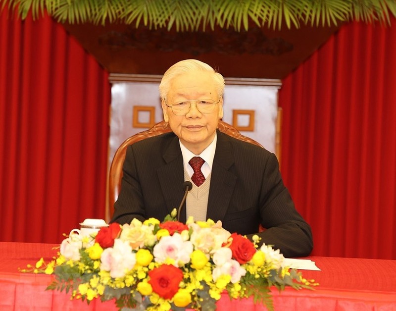 Tổng Bí thư Nguyễn Phú Trọng điện đàm cấp cao với Tổng thống Hoa Kỳ Joe Biden. (Ảnh: Trí Dũng/TTXVN)