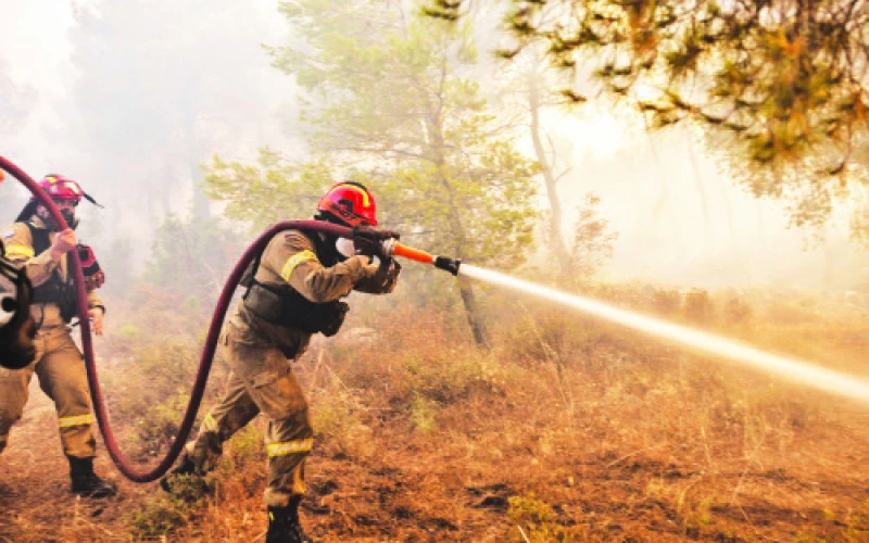 Nhân viên cứu hỏa nỗ lực khống chế đám cháy rừng ở ngoại ô Athens, Hy Lạp.