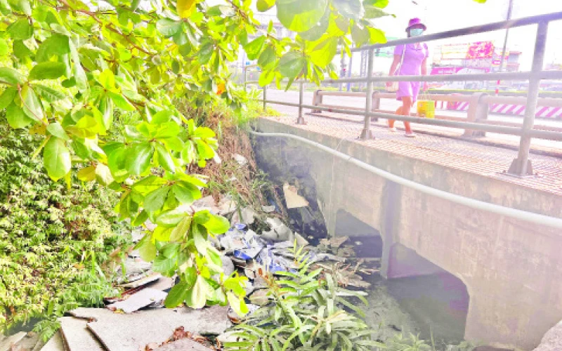 Một tuyến kênh chảy qua địa bàn phường Phước Long A, thành phố Thủ Đức bị ô nhiễm bởi nhiều loại rác thải.
