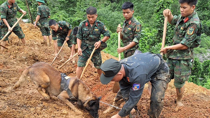 Lực lượng chức năng tỉnh Hà Giang huy động tối đa nhân lực, máy móc thực hiện công tác tìm kiếm cứu nạn.