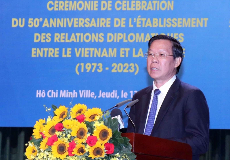 Chủ tịch Ủy ban nhân dân Thành phố Hồ Chí Minh Phan Văn Mãi phát biểu tại buổi lễ.
