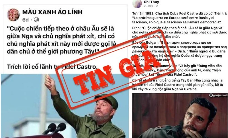 Hai bài đăng trên Facebook đưa tin sai lệch về lãnh tụ Cuba Fidel Castro. (Ảnh chụp màn hình)