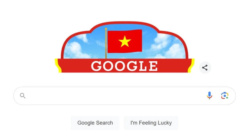 Google thay cho hình họa đại diện thay mặt xin chào Quốc khánh VN. (Ảnh chụp mùng hình)