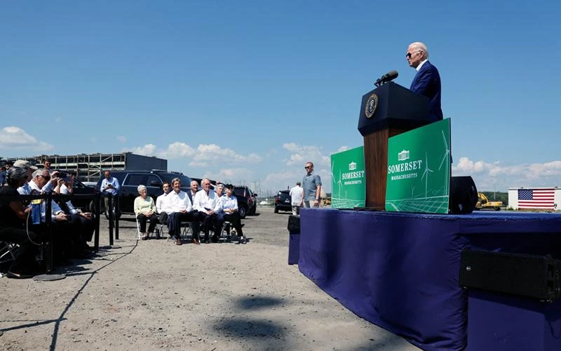 Tổng thống Mỹ Biden phát biểu về biến đổi khí hậu trong chuyến thăm Massachusetts. (Ảnh REUTERS) 