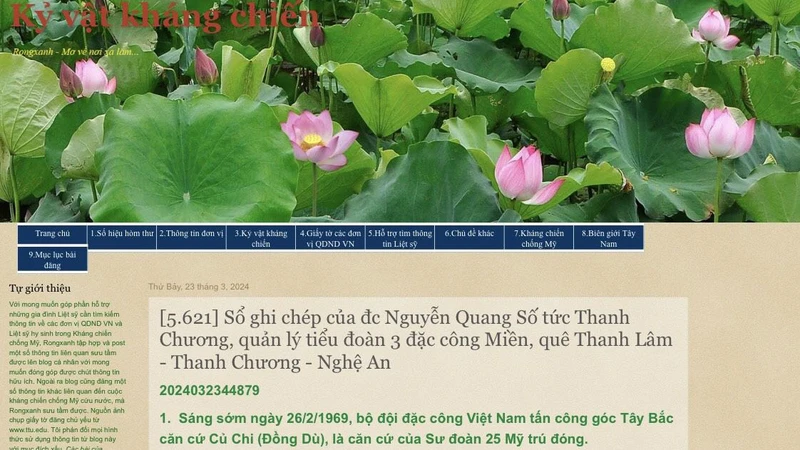 Ngày 23/3, anh Lâm Hồng Tiên đăng thông tin và hình ảnh cuốn nhật ký của liệt sĩ Nguyễn Quang Số trên blog và facebook Kỷ vật kháng chiến.