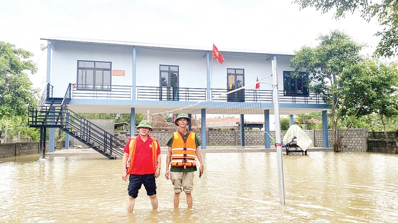 Một nhà cộng đồng tránh lũ ở huyện Quảng Ninh được sử dụng trong mùa mưa lũ năm 2023. 