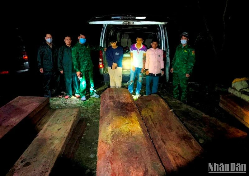 Xe ô-tô 75D-00393 chở 28 phách gỗ trái phép bị bắt giữ lúc 2 giờ 20 phút rạng sáng ngày 3/3.