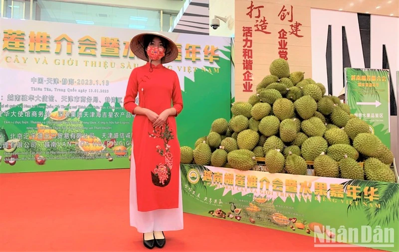 Sầu riêng tại Lễ hội trái cây Việt Nam tại Trung Quốc. (Ảnh: HỮU HƯNG)