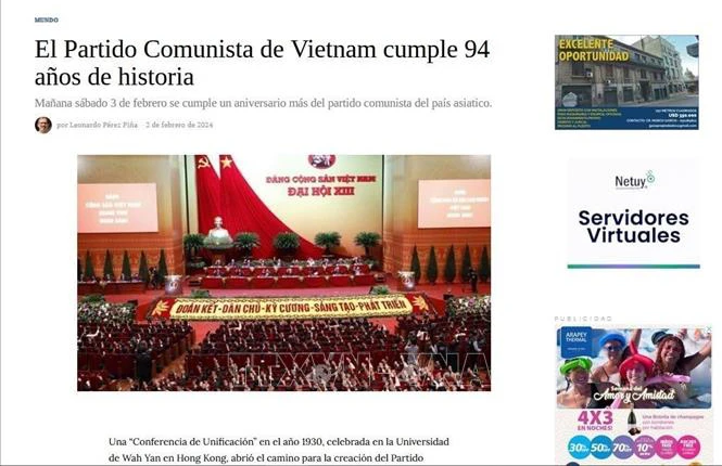 Bài báo ca ngợi Đảng Cộng sản Việt Nam nhân dịp 94 năm thành lập 3/2/1930-3/2/2024 đăng trên báo điện tử ra ngày 3/2 của tập đoàn truyền thông Uruguay Grupo Multimedio.