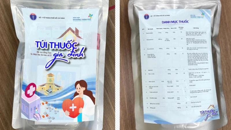 “Túi thuốc gia đình” với những thuốc thiết yếu (không thuộc nhóm phải kê đơn theo quy định) cùng các vật dụng chăm sóc cá nhân, giúp người dân tự chăm sóc sức khỏe trong giai đoạn khó khăn bị cô lập do nước lũ dâng cao.