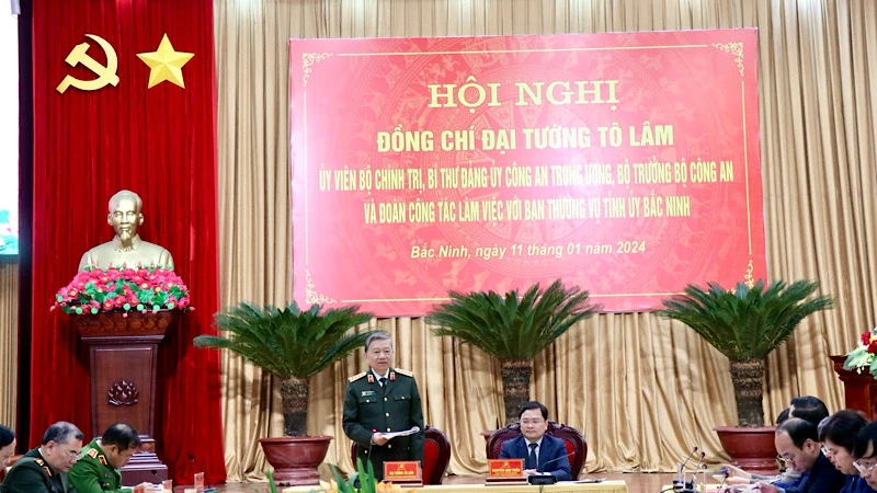 Đại tướng Tô Lâm phát biểu tại buổi làm việc với Ban Thường vụ Tỉnh ủy Bắc Ninh.