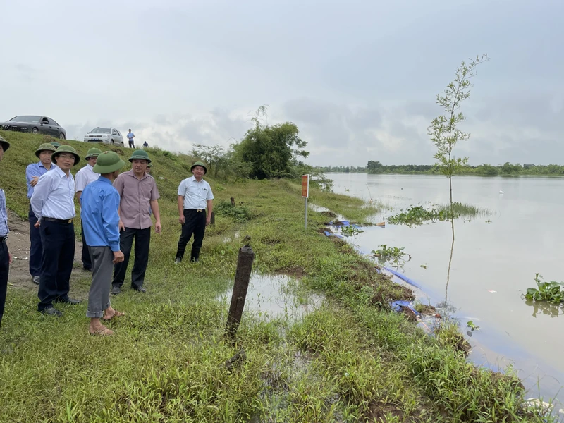 Lãnh đạo tỉnh Hải Dương kiểm tra khu vực bờ sông Thái Bình bị sạt lở do khai thác cát trái phép.