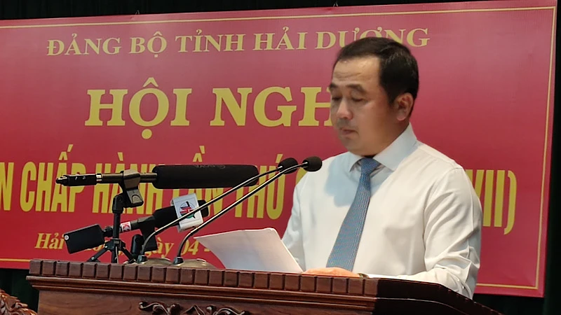 Bí thư Tỉnh ủy Hải Dương Trần Đức Thắng phát biểu chỉ đạo Hội nghị.
